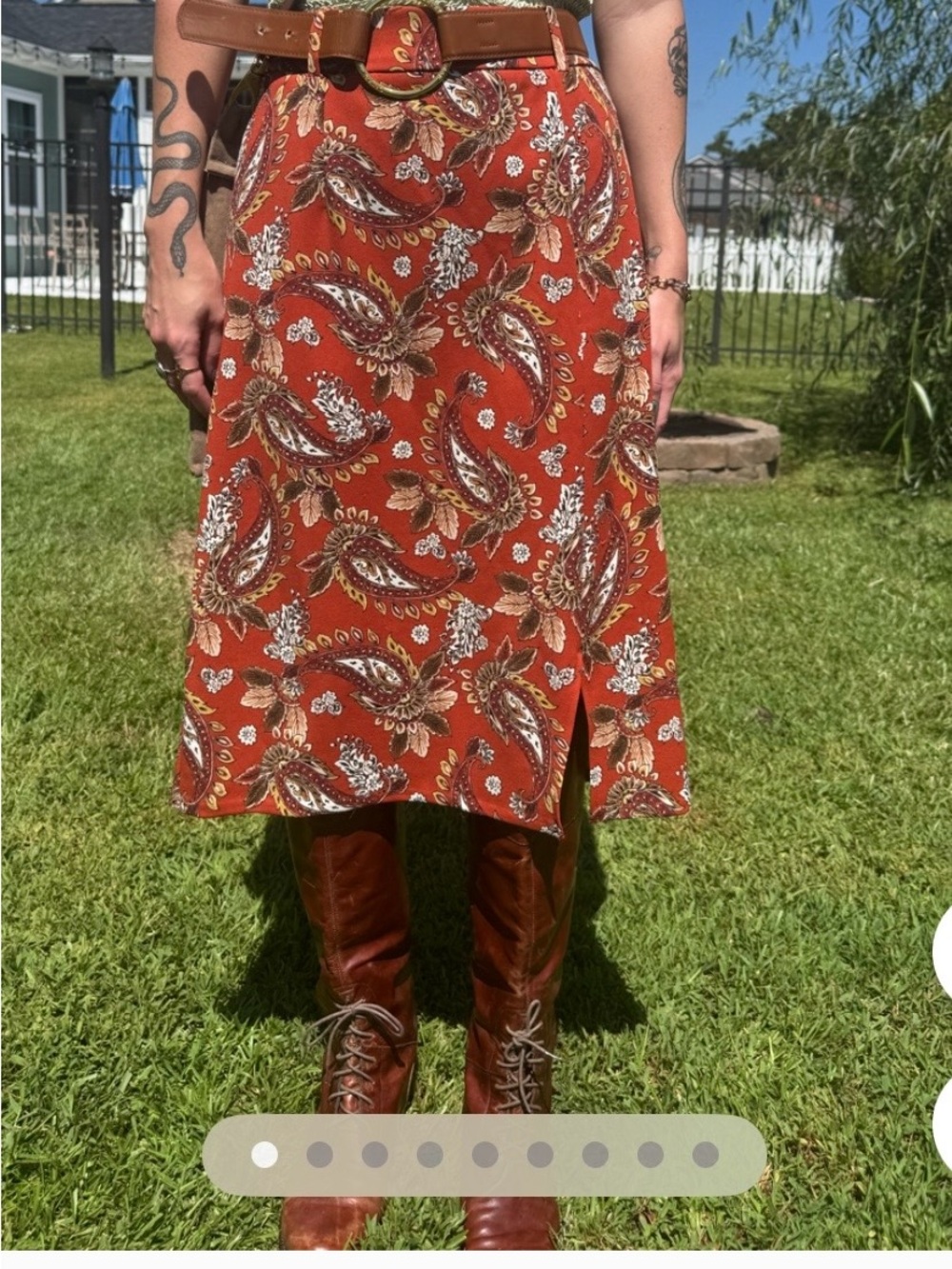 C Est. 1946 Rust Paisley MIDI Skirt Belt loood Boho Western 14/16